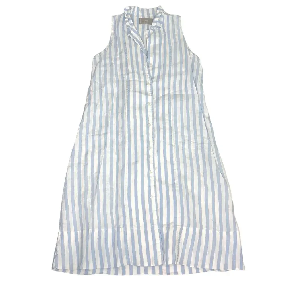 Everlane The Linen Sleeveless Stripe Midi Button Down Shirt Dress Blue 8 - Picture 4 of 8